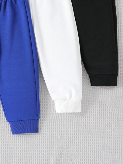 3 قطع بناطيل كاجوال للأطفال الذكور بتصميم جميل وألوان واحدة (أسود وأبيض وأزرق) وبطباعة كلب، مناسبة لفصلي الربيع والخريف