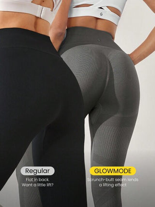 GLOWMODE سروال رياضي حياكته ممتدة بخصر مرتفع مثقب لتأثير متوسط، ملائم للصالة الرياضية وللتمارين