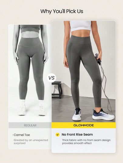 GLOWMODE سروال رياضي حياكته ممتدة بخصر مرتفع مثقب لتأثير متوسط، ملائم للصالة الرياضية وللتمارين