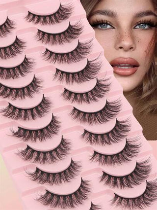 10 أزواج من رموش مستعارة كاملة الشريط، بتصميم حجم مكثف وكثيف أمريكي وأوروبي، ذات مظهر طبيعي ثلاثي الأبعاد، ذات رؤوس مدببة، أصول سوداء دقيقة محددة، خفيفة ومريحة، إكسسوار مكياج أساسي إعادة الاستخدام للاستخدام اليومي