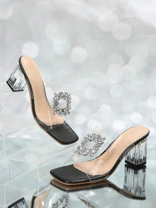 صنادل نسائية ذات كعب عالي بأربطة شفافة ، للربيع والصيف