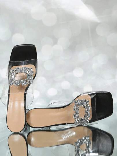 صنادل نسائية ذات كعب عالي بأربطة شفافة ، للربيع والصيف