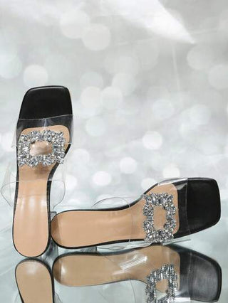 صنادل نسائية ذات كعب عالي بأربطة شفافة ، للربيع والصيف