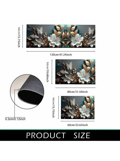 قطعة واحدة من بساط من جل السليكا مطبوع بتصميم 3D زهري - مقاوم للانزلاق ،والبقع ،وامتصاصي ممتاز ، مناسب للمطبخ والحمام - مثالي لديكور المنزل واحتفالات العطلات