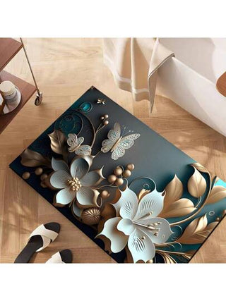 قطعة واحدة من بساط من جل السليكا مطبوع بتصميم 3D زهري - مقاوم للانزلاق ،والبقع ،وامتصاصي ممتاز ، مناسب للمطبخ والحمام - مثالي لديكور المنزل واحتفالات العطلات