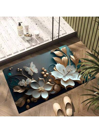قطعة واحدة من بساط من جل السليكا مطبوع بتصميم 3D زهري - مقاوم للانزلاق ،والبقع ،وامتصاصي ممتاز ، مناسب للمطبخ والحمام - مثالي لديكور المنزل واحتفالات العطلات