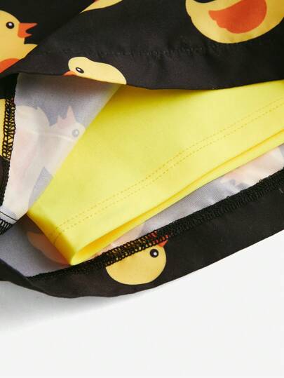 مايوه أولادي صبيان المراهقين شورت كاجوال على شكل بط مطبوع ذو خصر مريح وبطانة نسيج متماسك، قصة ضيقة لتسلل على الشاطئ وسباحة