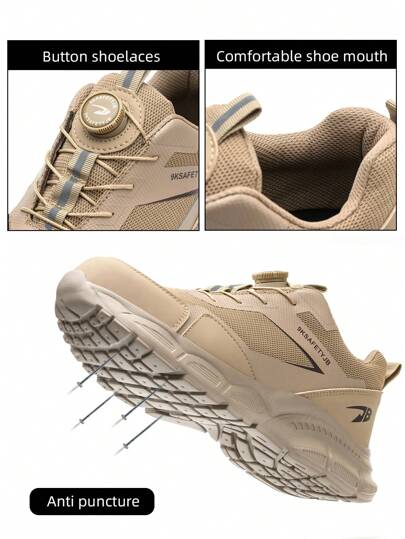 أحذية رياضية خفيفة الوزن للرحلات الخارجية للرجال، مقاومة للصدمات، قدم معدنية، مقاومة للثقب، مريحة، قابلة للتنفس، أحذية أمان عصرية