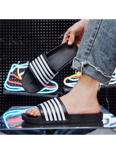 صنادل مزخرفة بخطوط, شبشب مقاوم للانزلاق،تصميم كلاسيكي 5 أسياخ للرجال، أحذية شاطئ بحزام، أحذية مائية