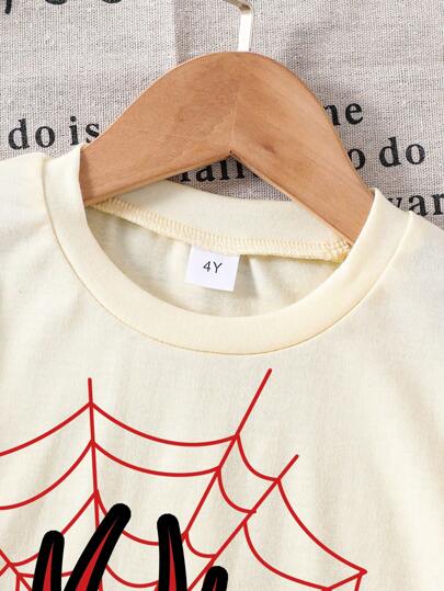 تي شيرت تي شيرت كاجوال قصير الأكمام مطبوع بطبعة عنكبوت للأولاد صيفي