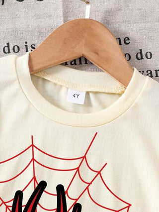 تي شيرت تي شيرت كاجوال قصير الأكمام مطبوع بطبعة عنكبوت للأولاد صيفي