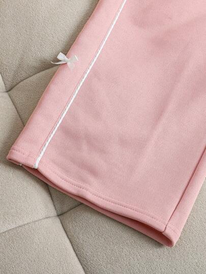 تيشيرتات بناتي مجموعة بنطلون وبلوزة رياضية بياقة مستديرة بطباعة قلب للفتيات المراهقات 2 قطعة/مجموعة، مريحة وكاجوال