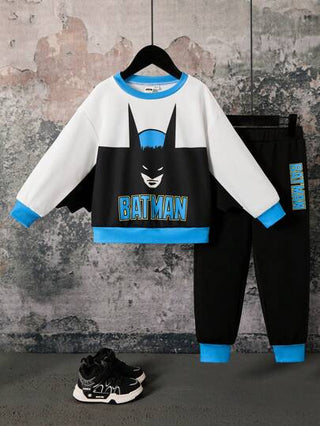 فستان أطفال BATMAN X 85th طقم رياضي كاجوال قطعتين ( بلوزة ذات أكمام طويلة بطبعة خفافيش ، وبنطلون رياضي أسود ) مناسب للصبي الصغير