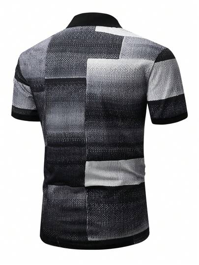 Manfinity Homme قميص بولو كاجوال قصير الأكمام بطبعة هندسية للرجال