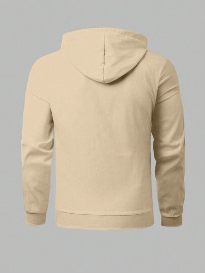 Manfinity Homme معطف هوودي رجالي بجيوب وسحاب كم طويل بطباعة حروف خريفية