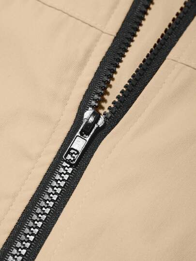 Manfinity Homme معطف هوودي رجالي بجيوب وسحاب كم طويل بطباعة حروف خريفية