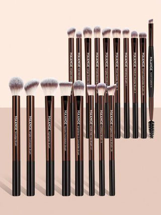 MAANGE 18 قطعة من فرش المكياج الاحترافية من الألومنيوم مع حقيبة مخملية، فرشاة تمييع ناعمة وفرشاة المخفية وفرشاة تنظيف وفرشاة أساس وفرشاة تحديد وفرشاة ظل العين وفرشاة مزج وفرشاة الحواجب والرموش، أدوات مكياج لين والصديقة للبشرة للحمل السهل، فرشاة...
