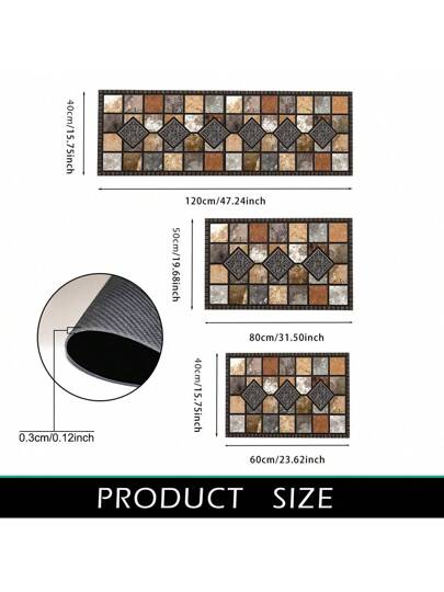 قطعة واحدة حصيرة مطبخ سيليكون ذات نمط هندسي حجري قديم، ماصة للماء مانعة للانزلاق ومقاومة للتلوث - مناسبة لديكور الحظيرة والممرات والمطبخ وغرف الطعام والمكاتب الصغيرة المنزلية وأماكن المغاسل