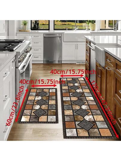 قطعة واحدة حصيرة مطبخ سيليكون ذات نمط هندسي حجري قديم، ماصة للماء مانعة للانزلاق ومقاومة للتلوث - مناسبة لديكور الحظيرة والممرات والمطبخ وغرف الطعام والمكاتب الصغيرة المنزلية وأماكن المغاسل
