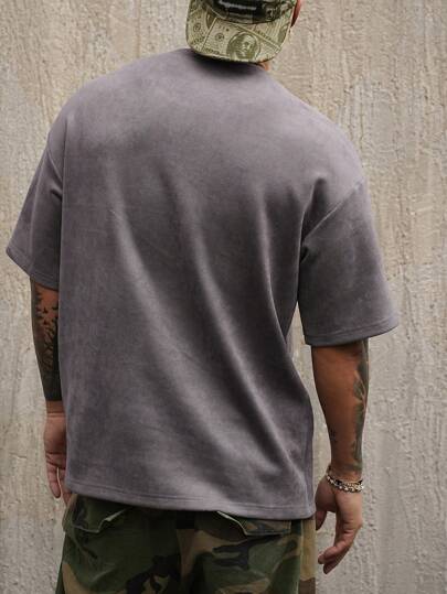 DAZY تي شيرت كاجوال للرجال مطبوع عليه حرف، قماش قطيفة، طراز شارع صيفي