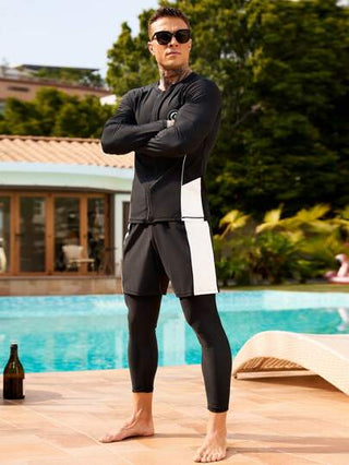Manfinity Swimmode طقم ملابس السباحة للرجال 3 قطع,التصميم المتداخل للألوان, هاواي