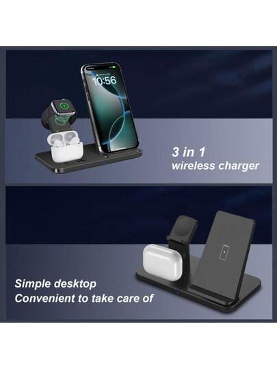 محطة لأجهزة متعددة - شاحن لاسلكي 3 في 1 بقدرة 15 واط متوافق مع أيفون 16/15/14/13/12/11/برو/ماكس/XS/XR/X/8/بلس، متوافق مع ساعة أبل 10/9/8/7/6/5/4/3/2/SE/أولترا، متوافق مع إيربودز برو2/برو/4/3/2/1، متوافق مع آيفون 16 15 14 13 12 11 X 8 برو ماكس/برو/ميني/بلس
