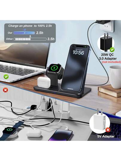 محطة لأجهزة متعددة - شاحن لاسلكي 3 في 1 بقدرة 15 واط متوافق مع أيفون 16/15/14/13/12/11/برو/ماكس/XS/XR/X/8/بلس، متوافق مع ساعة أبل 10/9/8/7/6/5/4/3/2/SE/أولترا، متوافق مع إيربودز برو2/برو/4/3/2/1، متوافق مع آيفون 16 15 14 13 12 11 X 8 برو ماكس/برو/ميني/بلس