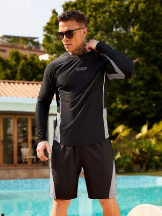 Manfinity Swimmode مجموعة 2 قطعة من بنطلون سباحة للرجال ذو ألوان متباينة ومطبوع بطراز هاواي
