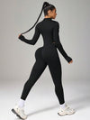 SHEIN Sport Studio طقم ملابس رياضية لليوغا بسحاب كامل وبنطال ٧/٨ طويل الأكمام، مناسب للياقة البدنية وركض في الهواء الطلق، تصميم سحاب، خصر عالي ومُراقب ومرفع للمؤخرة لممارسات التمارين الرياضية للنساء