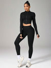 SHEIN Sport Studio طقم ملابس رياضية لليوغا بسحاب كامل وبنطال ٧/٨ طويل الأكمام، مناسب للياقة البدنية وركض في الهواء الطلق، تصميم سحاب، خصر عالي ومُراقب ومرفع للمؤخرة لممارسات التمارين الرياضية للنساء