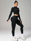 SHEIN Sport Studio طقم ملابس رياضية لليوغا بسحاب كامل وبنطال ٧/٨ طويل الأكمام، مناسب للياقة البدنية وركض في الهواء الطلق، تصميم سحاب، خصر عالي ومُراقب ومرفع للمؤخرة لممارسات التمارين الرياضية للنساء