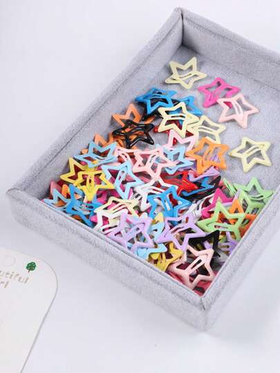 100 قطعة من مشابك شعر بشكل نجمة ملونة ، أدبيات براقة ملونة كحلوى، هدايا لعيد ميلاد الأطفال ورأس السنة الجديدة