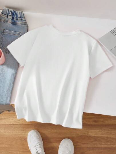 SHEIN تي شيرت قصير الأكمام كاجوال للبنات المراهقات بطبعة أرنب وفيونكة