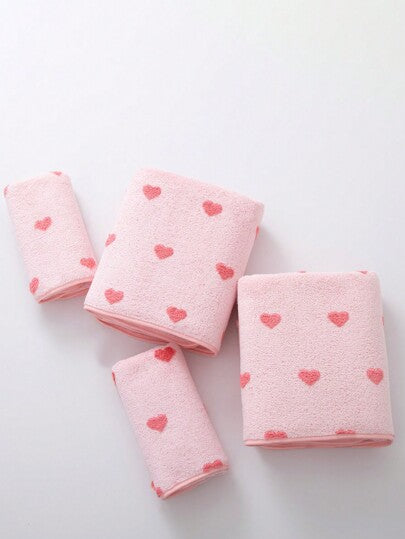 قطعة واحدة من المنشفة الجاكار من البوليستر بنمط القلب، بحجم مستطيل 70*140 سم أو 34*75 سم، باللون الوردي، مناسبة للحمام والمطبخ وغسيل الوجه، ذات امتصاصية عالية ومناسبة للبالغين والأزواج والعائلات في جميع الفصول، سريعة الجفاف، مناسبة كهدية لحمام...