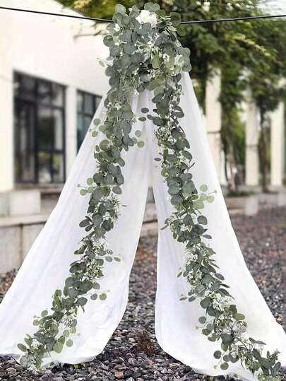 4/2/1 قطعة إكاليبتوس اصطناعي أخضر وأغصان صفصاف، فاين نباتات اصطناعية بطول 70 بوصة مع زهور بيضاء رقيقة، عناصر ديكورية لوسط طاولة الزفاف وخلفية قوس الزفاف، مناسبة لإضفاء طابع ريفي على المنزل والحديقة والزفاف والحفلات والمناسبات، بما في ذلك عيد الميلاد...