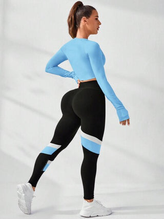 Sport Studio بدلة رياضية نسائية شاملة وصدرية مقصرة ذات موحد اللون مع سراويل ضيقة بخصر عالي وعرض متباين ، مرنة