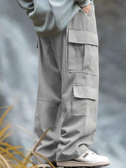 Manfinity EMRG سراويل كارجو أبيض اللون بخصر مطاطي للرجال