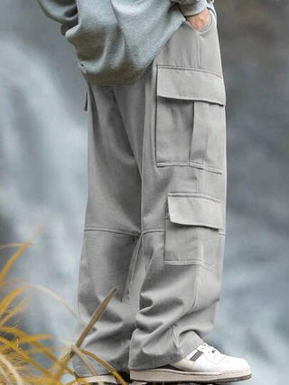 Manfinity EMRG سراويل كارجو أبيض اللون بخصر مطاطي للرجال