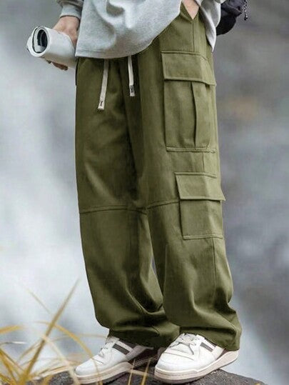 Manfinity EMRG سراويل كاجوال للرجال ذات خصر بحبل رباط وجيوب جانبية