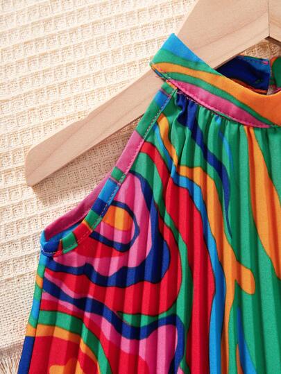 فساتين بيبي فستان صيفي مخمل لطفلة رضيعة بحمالات ملونة مكرر الطيات مناسب للعطلات