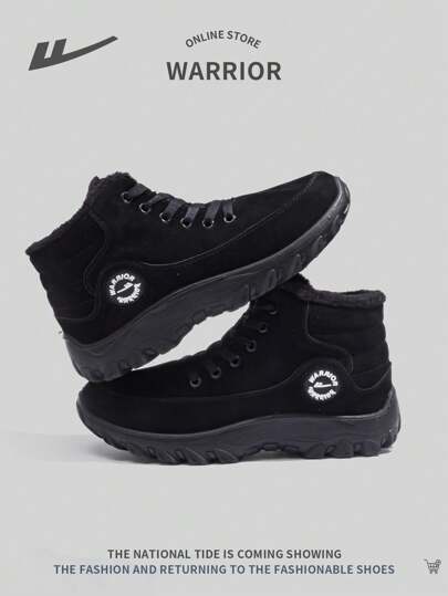 WARRIOR زوج من بوت الثلج ذات الرباط من الصوف للرجال، بوت شتوية سميكة دافئة مع أربطة، ذات قاع مقاوم للانزلاق وتصميم رياضي عالي الرقبة