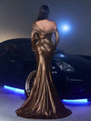Glamrae فستان سهرة ماكسي مذنب فاخر وأنيق من قماش مطاطي مع عنق مكشوف وزخرفة معدنية ثلاثية الأبعاد بتصميم فرنسي رومانسي، مناسب لحفلات الزفاف وحفلات المناسبات الرسمية
