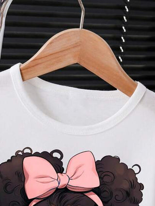 girls-sets طقم تي شيرت قصير الأكمام وشورت مطبوع برسومات كرتونية للفتيات المراهقات