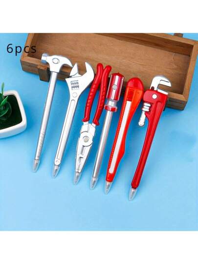 طقم أقلام حبر 6 قطع بتصميم أدوات - رسومات كرتونية إبداعية للمفتاح الفرنسي والكماشة وآلة البراغي والمطرقة - مثالية للطلاب والاستخدام المكتبي