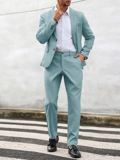 Manfinity Mode بيجاما بياقة انقلابية بأكمام طويلة وبنطال للرجال