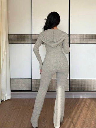 Chiquease بدلة نسائية مكونة من جاكيت مقنعة بخصر ضيق وجيوب، وبنطال مضلع متسع ، مناسبة للارتداء اليومي في فصلي الخريف والشتاء