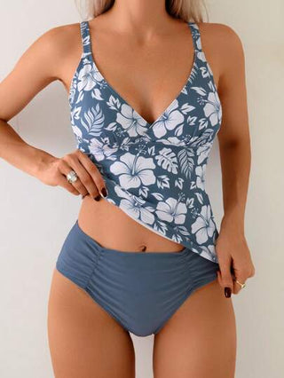 طقم تانكيني حريمي Swim Lushoire ملابس علوية نسائية مع طباعة الزهور بياقة على شكل حرف V مع حمالات رفيعة لعطلات الشاطئ لتناسق الشكل