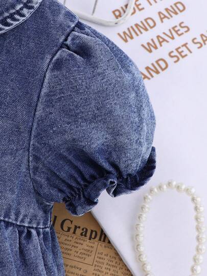 فساتين بيبي قطعة واحدة فستان جينز طفولي لطيف للبنات مطرز بنقوش الزهور، مناسب للأنشطة الخارجية والراحة في المنزل وحضور الحفلات (توزيع نقوش الزهور عشوائي)