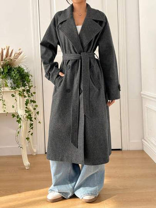EZwear معطف كاجوال طويل بأكمام طويلة ياقة مستقيمة ، لون سادة ، نسائي للخريف والشتاء