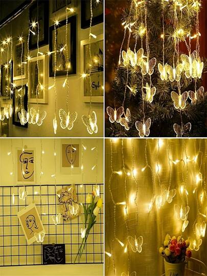 زينة بفراشات 1 قطعة، أضواء جنية بأطوال 2 متر/ 78.7 بوصة و48 مصباح LED، ب-8 أوضاع إضاءة مع جهاز تحكم عن بعد، زينة معلقة للفراشات للغرفة والحديقة والجدار والسقف ولحفلات الزفاف والأعياد والميلاد